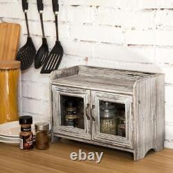 Torched Wood Countertop Storage Cabinet with Window Doors- Bathroom Vanity Chest