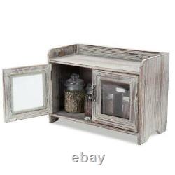 Torched Wood Countertop Storage Cabinet with Window Doors- Bathroom Vanity Chest