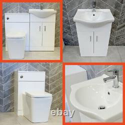 Traditional Bathroom Vanity Unit Basin Sink Unit Storage WC Gloss White 550mm