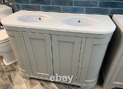 Traditional His & Hers Double Vanity Unit in Pebble Grey w White Marble Top New
