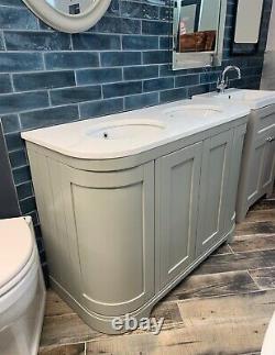 Traditional His & Hers Double Vanity Unit in Pebble Grey w White Marble Top New