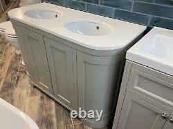 Traditional His & Hers Double Vanity Unit in Pebble Grey w White Marble Top New