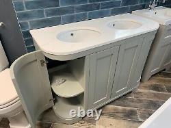 Traditional His & Hers Double Vanity Unit in Pebble Grey w White Marble Top New