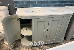 Traditional His & Hers Double Vanity Unit in Pebble Grey w White Marble Top New