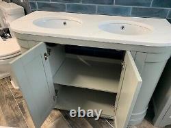 Traditional His & Hers Double Vanity Unit in Pebble Grey w White Marble Top New