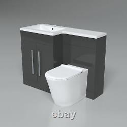 Trena Bathroom Grey LH Basin Vanity Unit Rimless Back To Wall WC Toilet 1100mm
