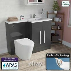 Trena Bathroom RH Basin Sink Vanity Unit WC Rimless Back To Wall Toilet 1100mm