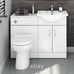 Vanity Basin Unit + Back to Wall Tallboy Toilet White Gloss Furniture Set