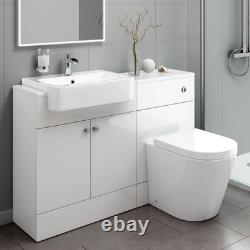 Vanity Basin Unit Back to Wall Toilet Storage Furniture Set Premium Gloss White