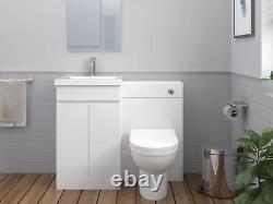 Vanity Basin Unit Back to Wall Toilet WC Cistern Toilet Pan Set Gloss White