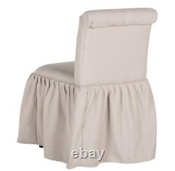 Vanity Chair Stool Seat Back Padded Bathroom Antiqued Legs Makeup Cushion Linen