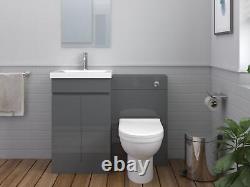 Vanity Unit Basin Sink Back to Wall Toilet WC Cistern Toilet Pan Set Gloss Grey
