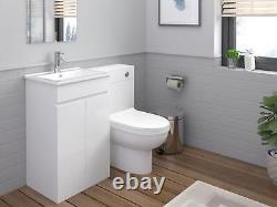 Vanity Unit Basin Sink Back to Wall Toilet WC Cistern Toilet Pan Set Gloss White