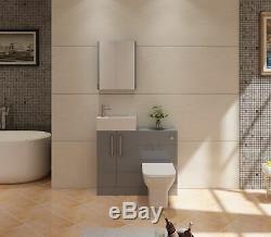VeeBath Lumin Grey Gloss Vanity Unit Back To Wall Toilet Furniture Unit 975mm