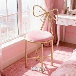 Versatile Makeup Dressing Chair Stylish Pink Vanity Stool withBow Knot Backrest UK