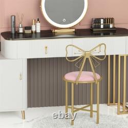 Versatile Makeup Dressing Chair Stylish Pink Vanity Stool withBow Knot Backrest UK