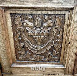 Victorian antique Arts & Crafts solid carved oak marble tile back wash stand