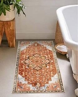 Vintage Bathroom Runner Rugs with Rubber Backing Traditional 18x47 Orange