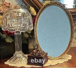 Vintage Gold Filigree Vanity Mirror &/Or Tray Ornate Brass Velvet Back WithEasel