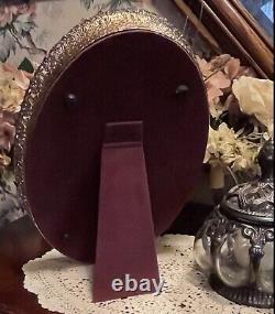 Vintage Gold Filigree Vanity Mirror &/Or Tray Ornate Brass Velvet Back WithEasel