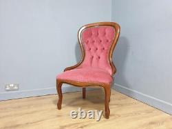 Vintage Regency Style Petite Button Backed Bedroom Vanity Chair In Pink