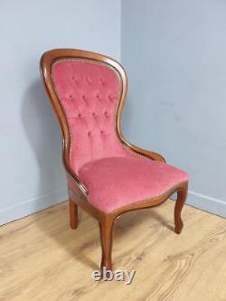 Vintage Regency Style Petite Button Backed Bedroom Vanity Chair In Pink