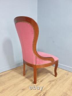 Vintage Regency Style Petite Button Backed Bedroom Vanity Chair In Pink