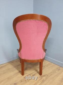 Vintage Regency Style Petite Button Backed Bedroom Vanity Chair In Pink