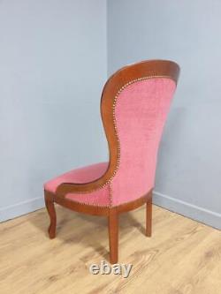 Vintage Regency Style Petite Button Backed Bedroom Vanity Chair In Pink