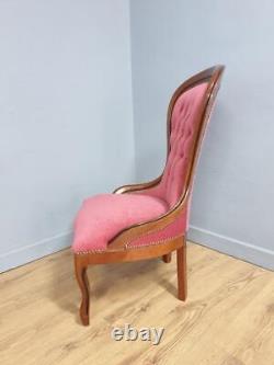 Vintage Regency Style Petite Button Backed Bedroom Vanity Chair In Pink