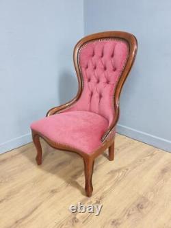 Vintage Regency Style Petite Button Backed Bedroom Vanity Chair In Pink