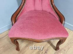 Vintage Regency Style Petite Button Backed Bedroom Vanity Chair In Pink