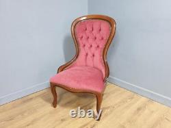 Vintage Regency Style Petite Button Backed Bedroom Vanity Chair In Pink