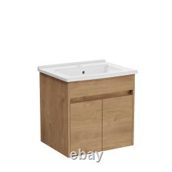 VitrA Golden Oak Vanity Unit Wall Hung Bathroom Sink Tap Back to Wall Toilet