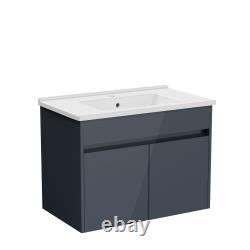 VitrA Grey Gloss Vanity Unit Wall Hung Bathroom Sink Tap Back to Wall Toilet