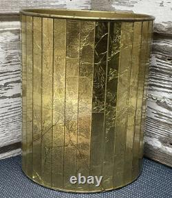 Vtg Glam Hollywood Regency Gold Foil Backed Glass Paneled Vanity Waste Basket