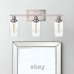 WINSHEN Bathroom Light Fixtures 3-Lights Seeded Glass in Brushed Nickel Finis