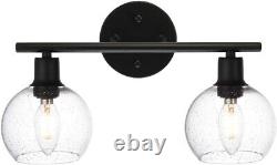 WINSHEN Black 2 Light Bathroom Vanity Light Fixtures with Seeded Glass New