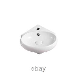 Wall-Mounted Corner Oval Compact Bathroom Sink Classic White Porcelain Ceramic