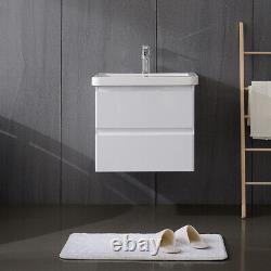 Wall Mounted Hung Bathroom Wash Basin Vanity With Ceramic Sink Drawers Cabinet