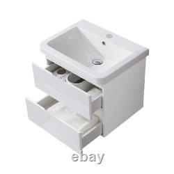 Wall Mounted Hung Bathroom Wash Basin Vanity With Ceramic Sink Drawers Cabinet
