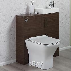 Walnut Bathroom Vanity Basin Sink Back To Wall Toilet Unit Furniture WC