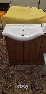 Walnut Vanity Unit, Sink, WC Unit and Pan