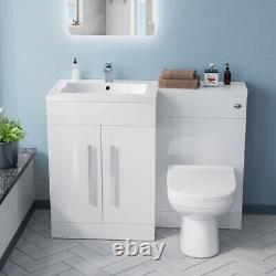 White 1100mm Left Hand Basin Vanity Cabinet and WC BTW Toilet