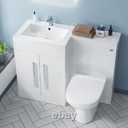 White 1100mm Left Hand Basin Vanity Cabinet and WC BTW Toilet