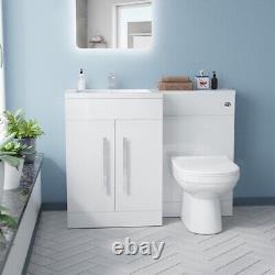 White 1100mm Left Hand Basin Vanity Cabinet and WC BTW Toilet