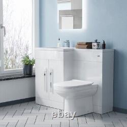 White 1100mm Left Hand Basin Vanity Cabinet and WC BTW Toilet