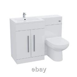 White 1100mm Left Hand Basin Vanity Cabinet and WC BTW Toilet