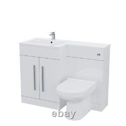 White 1100mm Left Hand Basin Vanity Cabinet and WC BTW Toilet