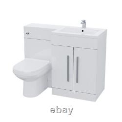 White 1100mm Right Hand Basin Vanity Cabinet with BTW Toilet